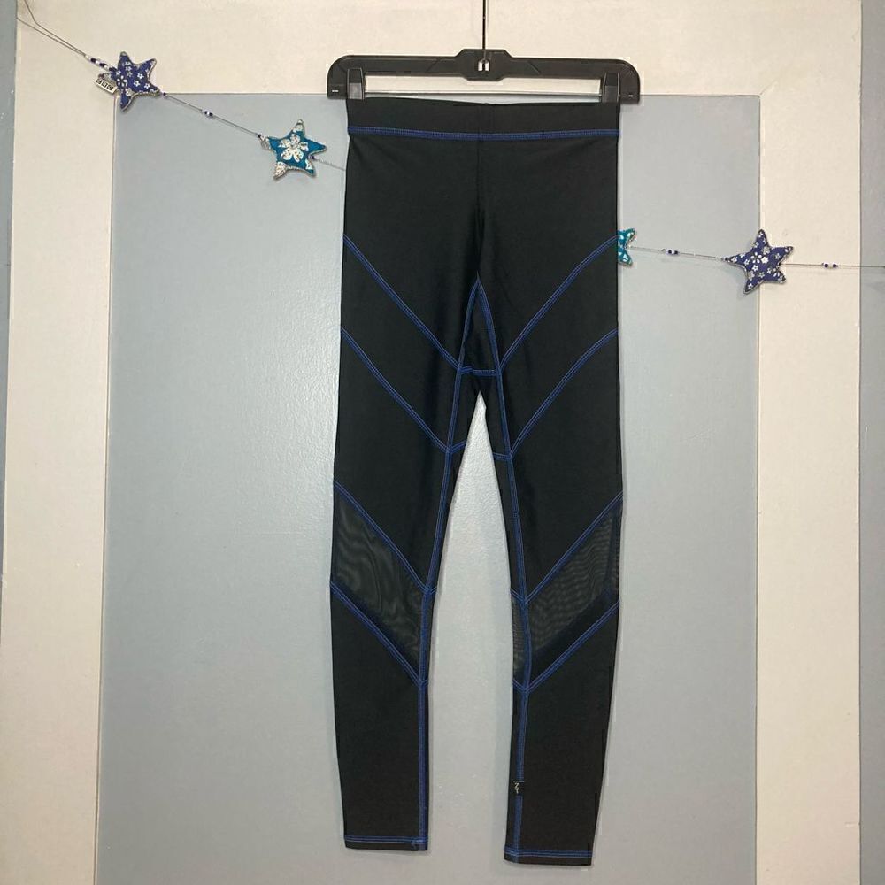 Zara Terez Performance Apparel Black Tight Blue Stitching Mesh Cut Out Panels XS